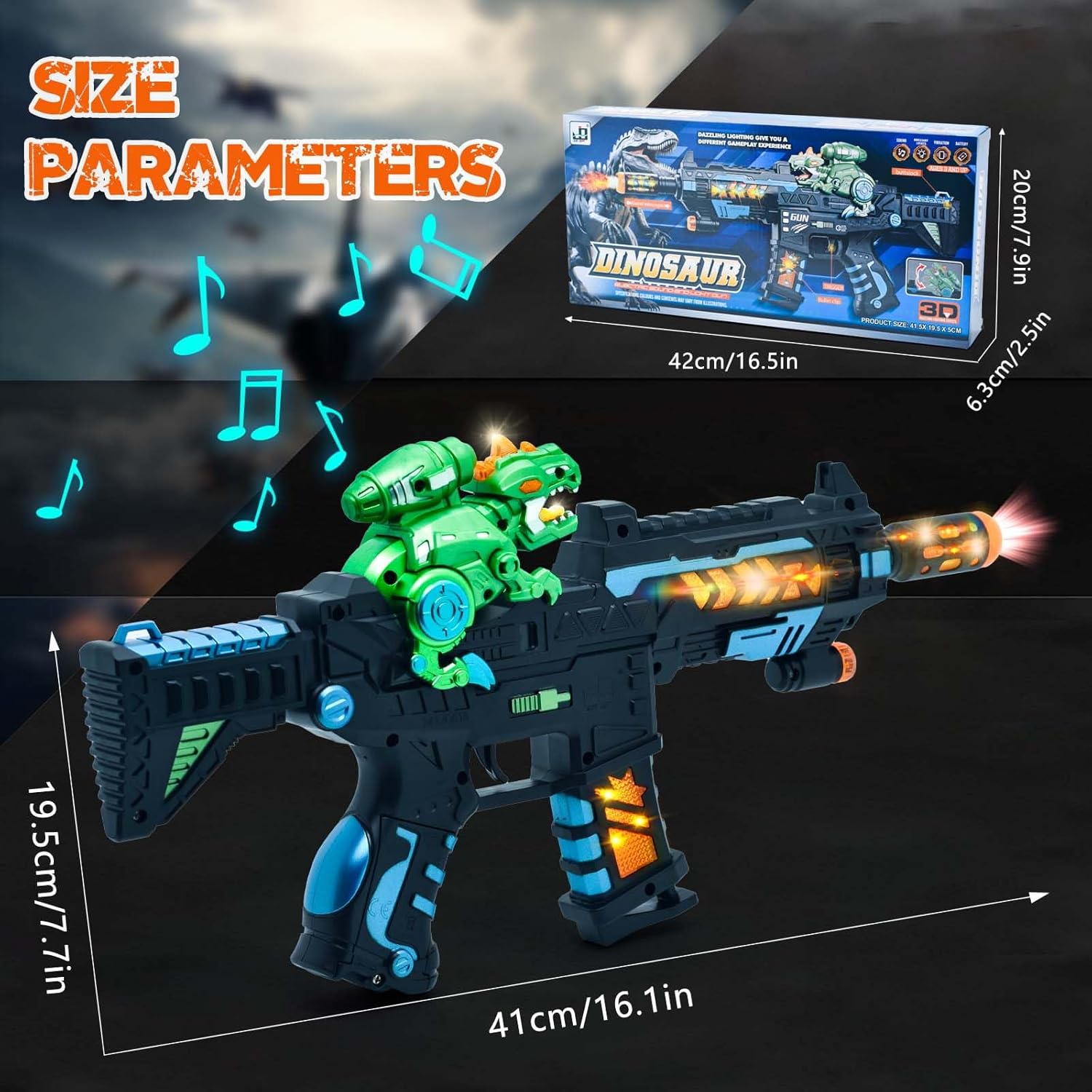 Light Up Toy Gun - Retractable Dinosaur & LED Lights & Sound Effect & Barrel Telescopic Actions - Pretend Play Props Toy Machine Guns Toys, Christmas Birthday Gifts for Boys Kids - Image 2