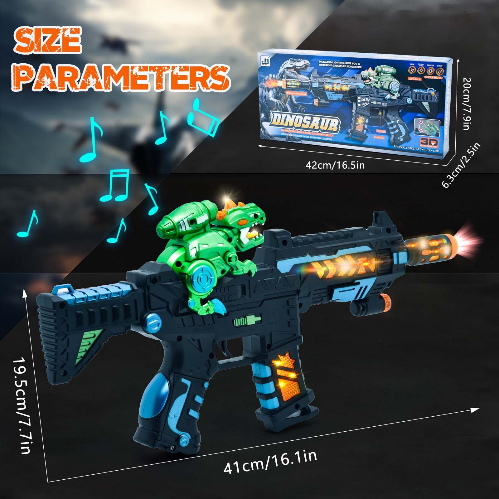 JOCOUNY Light Up Toy Gun - Retractable Dinosaur & LED Lights & Sound Effect & Barrel Telescopic Actions - Pretend Play Props Toy Machine Guns Toys, Christmas Birthday Gifts for Boys Kids