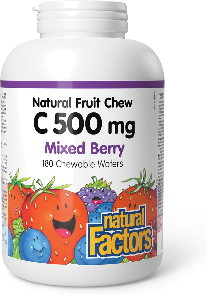 Natural Factors C 500 mg Natural Fruit Chew 500 mg 180 Chewable Wafers Mixed Berry