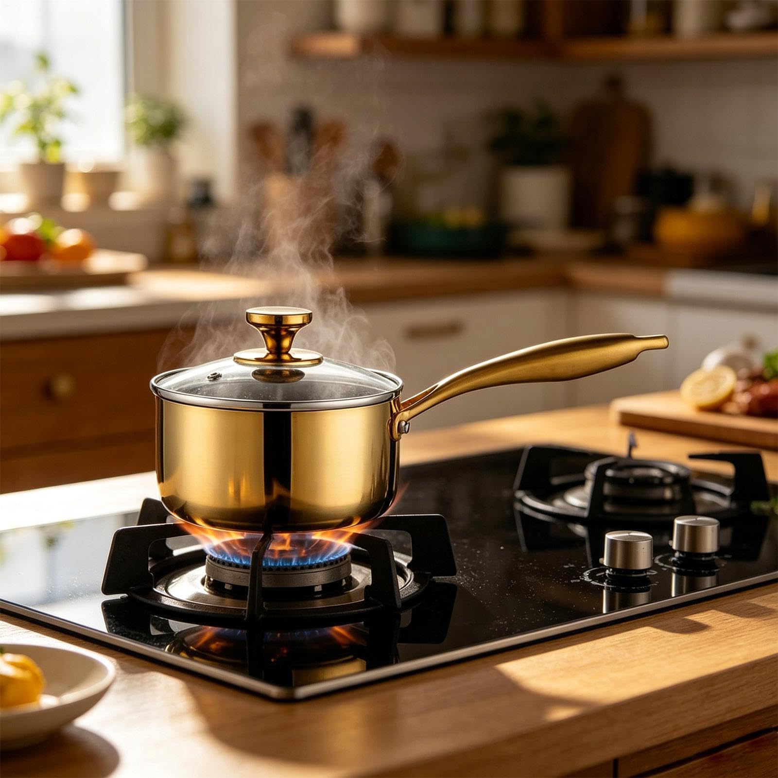 Cazo Para Salsas Cacerola de Cocina Fabricada en Acero Inoxidable con Mango | Olla Pequeña Para Cocinar, Tapa Incluida Para Hogar Cocina Restaurante Al Aire Libre Jardín Ca
