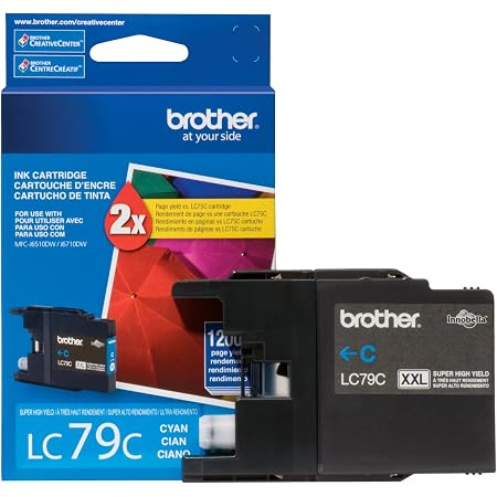 Amazon.com: Brother Impresora LC79C Cartucho de tinta cian de gran  rendimiento (XXL) - Embalaje al por menor : Todo lo demás