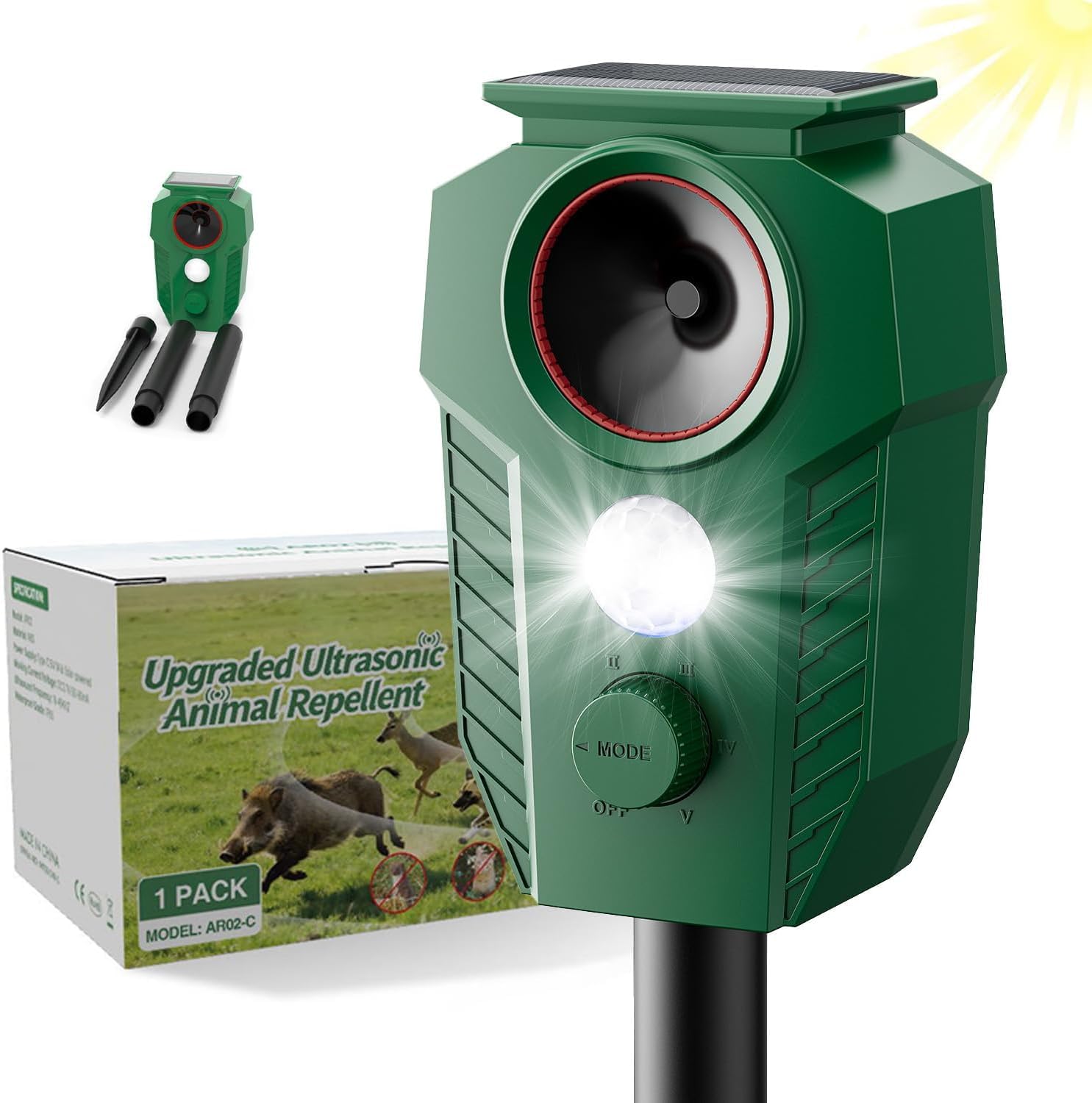 VxoDhuuo Cat Repellent for Gardens UK, Cat Deterrent Ultrasonic Solar Cat Scarer Fox Deterrent with PIR Sensor&Flash Light 5 Modes USB Charging, IP65 Waterproof Animal Repellent for Cats,Dog,Fox,Bird