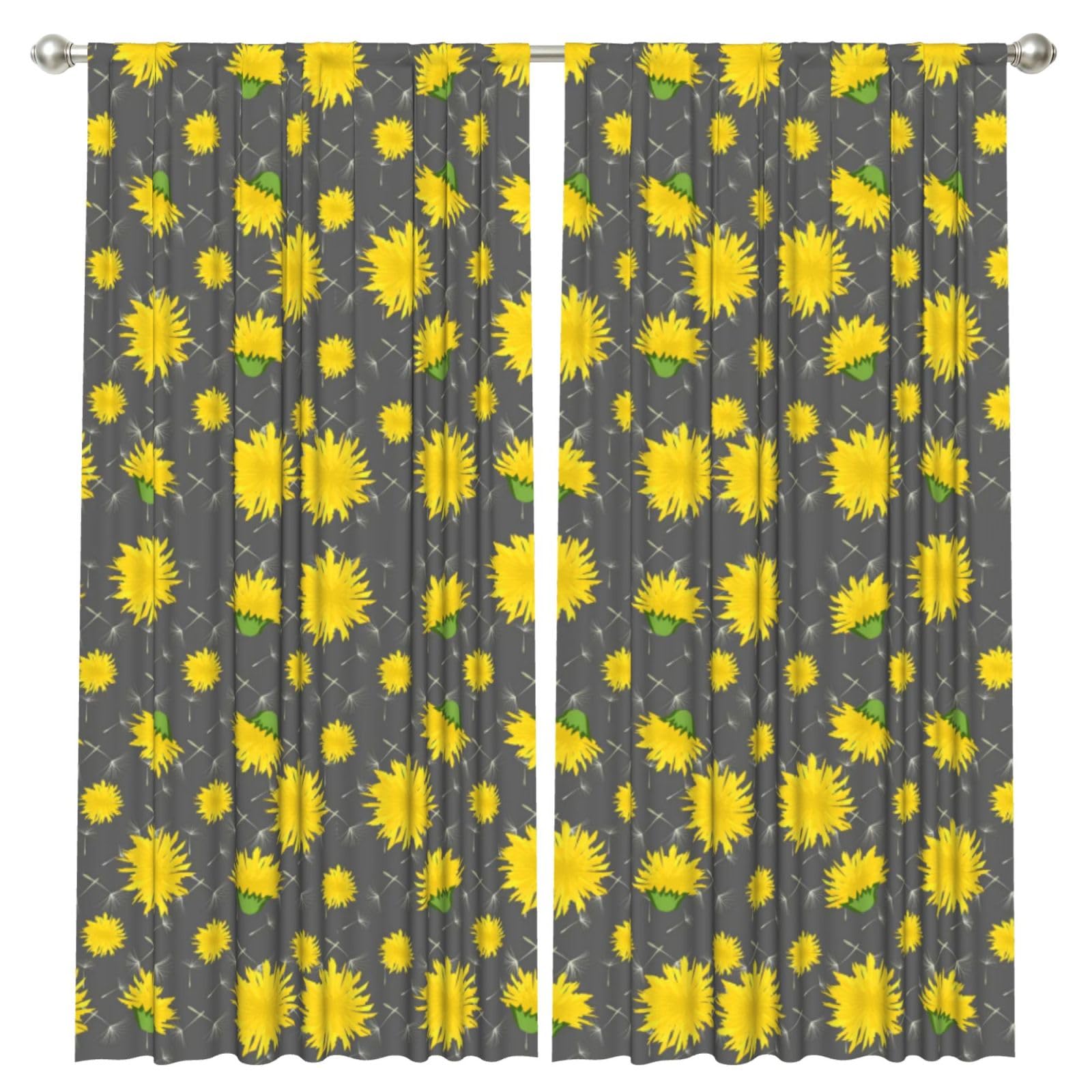 InOmak Cartoon Flower Of Dandelion Pattern, 2 Panels Window Curtains 52 x 84 Inch Blackout Curtains for Living Room Bedroom