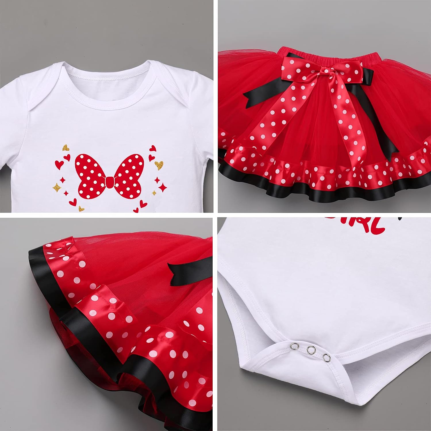 IBTOM CASTLE Toddler Birthday Girls Princess Party Outfit Polka Dots Top Shirts Tutu Skirt Set Ears Cake Smash
