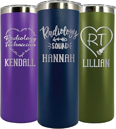 Miniatura 1 de AVITO Vaso personalizado para técnico de radiología, grabado con láser, acero inoxidable de 20 onzas con popote y tapa, aislado al vacío, radiólogo