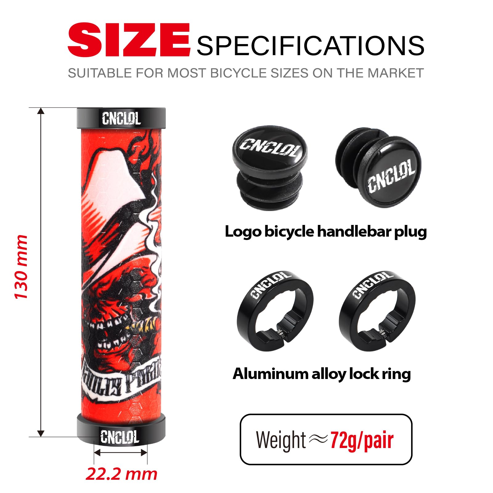 CHOOEE Manubrio per mountain bike con doppio morsetto di bloccaggio, impugnature in gomma antiscivolo per MTB, manubrio da 22 mm per MTB/BMX