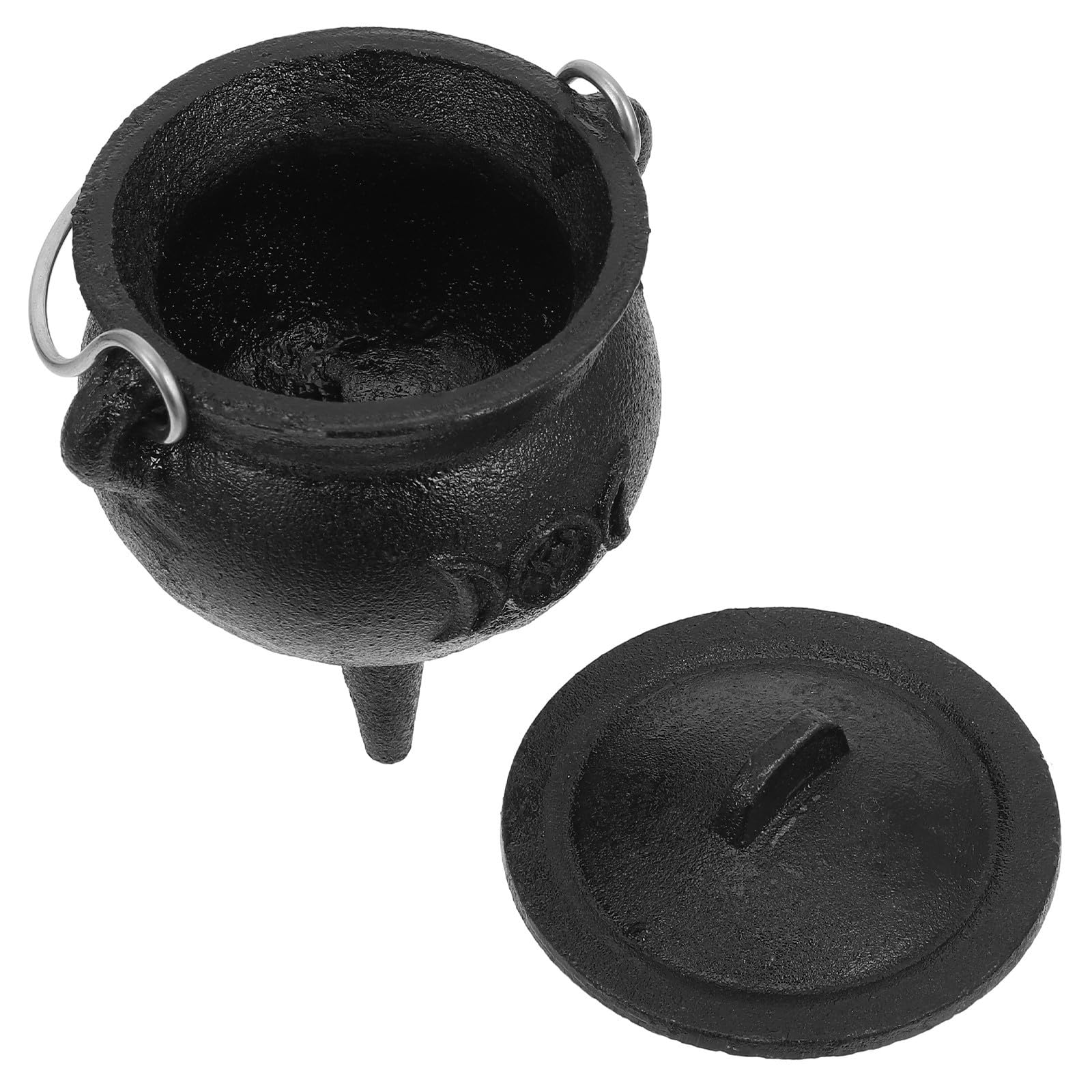 Caldero de bruja Homoyoyo en hierro fundido negro con acabado clásico y tapa ornamental