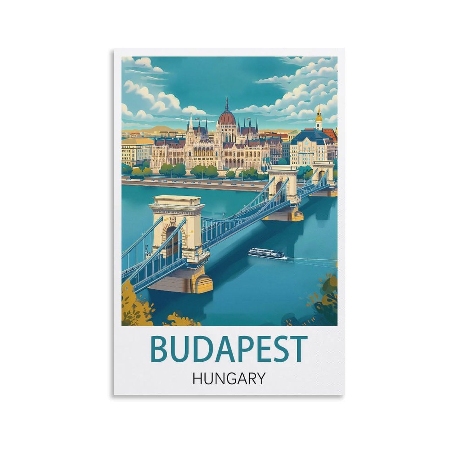 Losnabo Unframe-Style Budapest Hungary Vintage Travel Poster 08X12inch(20X30cm) Canvas Wall Poster And Art Picture Print Modern Home Bedroom Decor