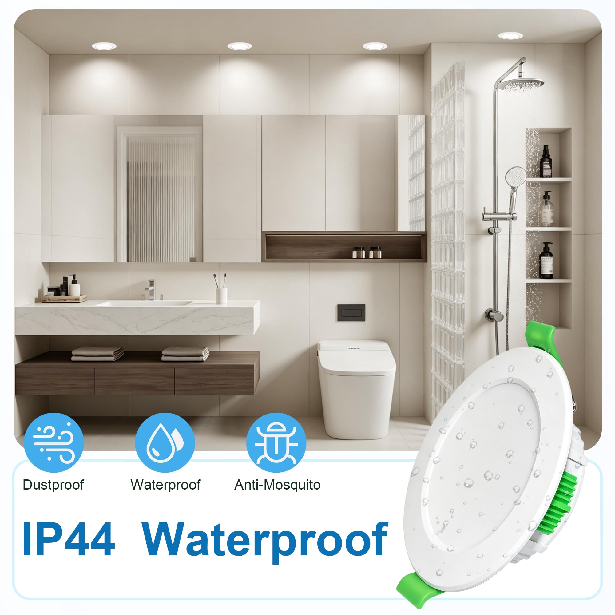 LED Einbaustrahler 230V 10er, 5CCT LED Spots, Ø68-75mm Einbauspots | 5W Ultra Flach 25mm, 5CCT Lichtfarben Warmweiß-Kaltweiß, IP44 LED Einbauleuchten & Deckenspots für Bad Küche Wohnzimmer, Weiß