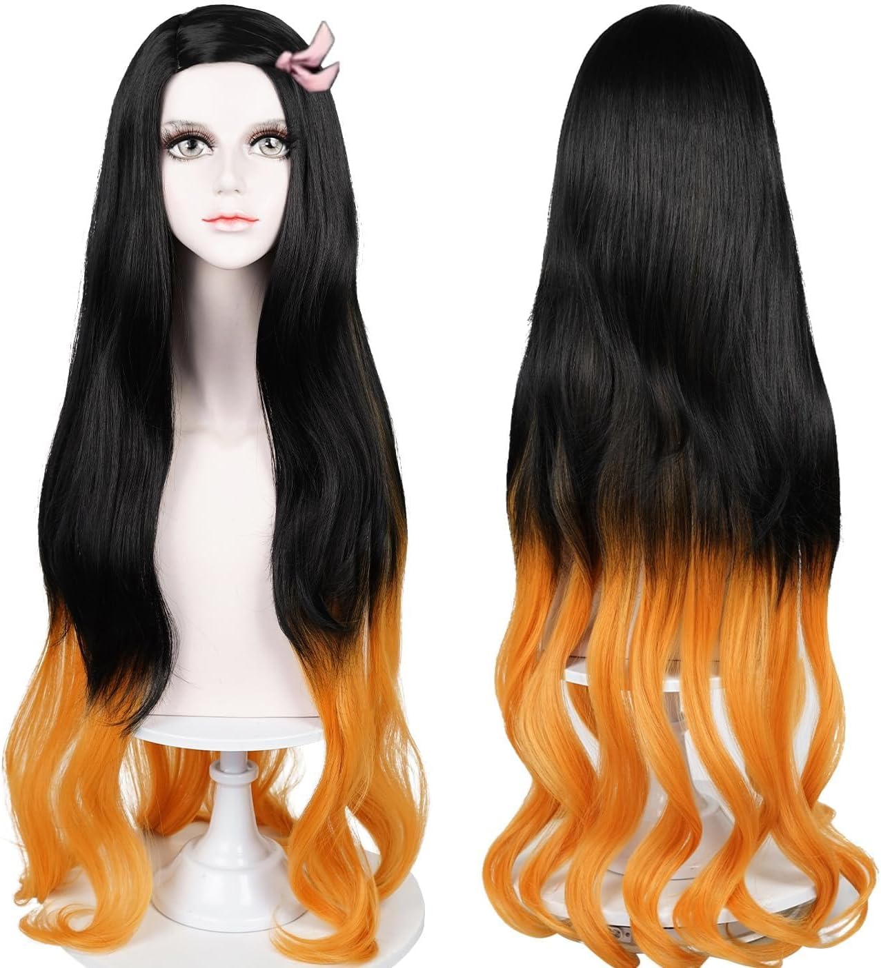 Nezuko Cosplay Wig for Anime Black Orange Wig, Women Adult Long Halloween Character Costume Wigs Cosplay Clothes for Demon Slayer