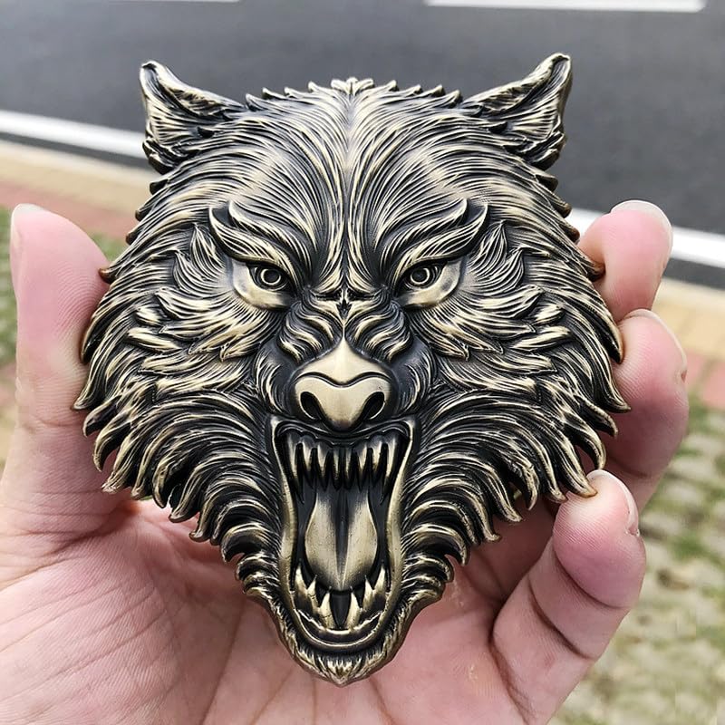 Image of Wolf Head Metal 3D car Emblem (Bronze Emblem)