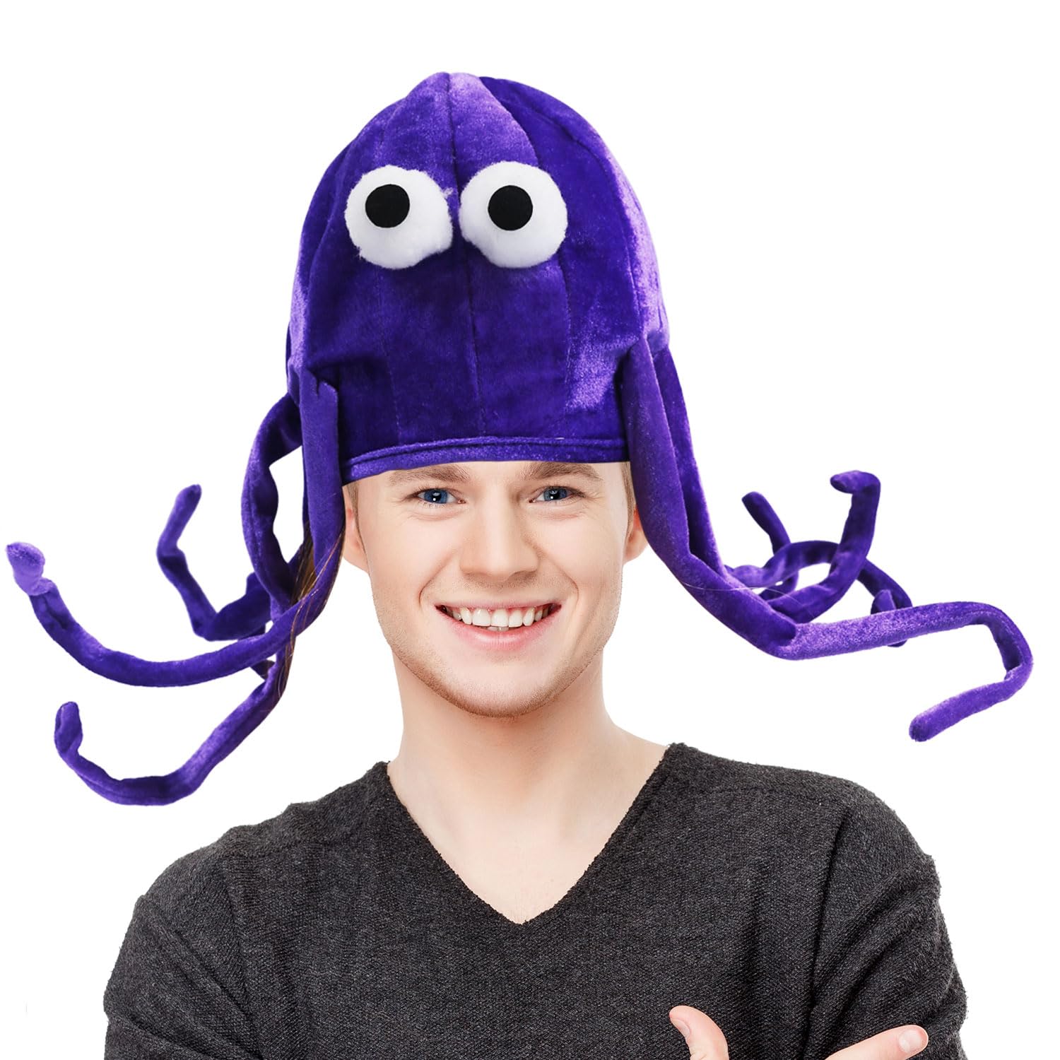 Purple Octopus Hat with Bendable Arms - Playful Costume Accessory Cap for Halloween, Cosplay & Festive Parties