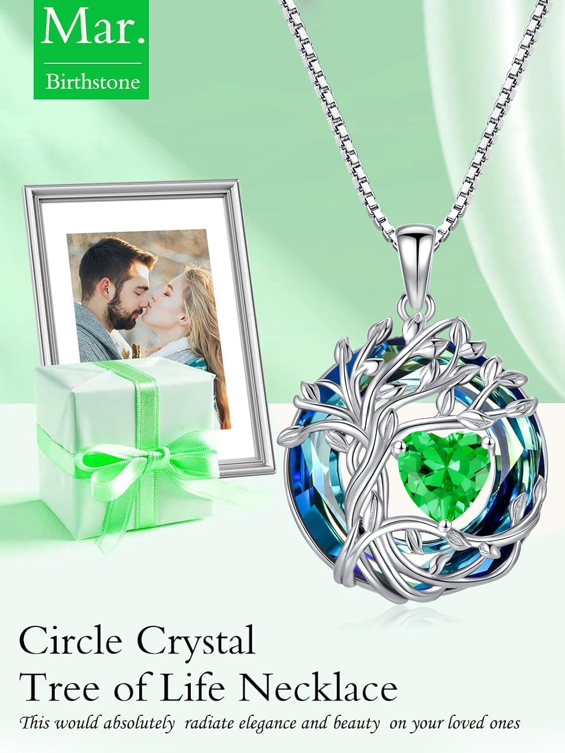 TOUPOP Tree of Life Birthstone Necklace 925 Sterling Silver Pendant Austrian Crystal Jewelry Anniversary Valentine's Day Birthday Gifts for Women Mom Her Wife - Image 3