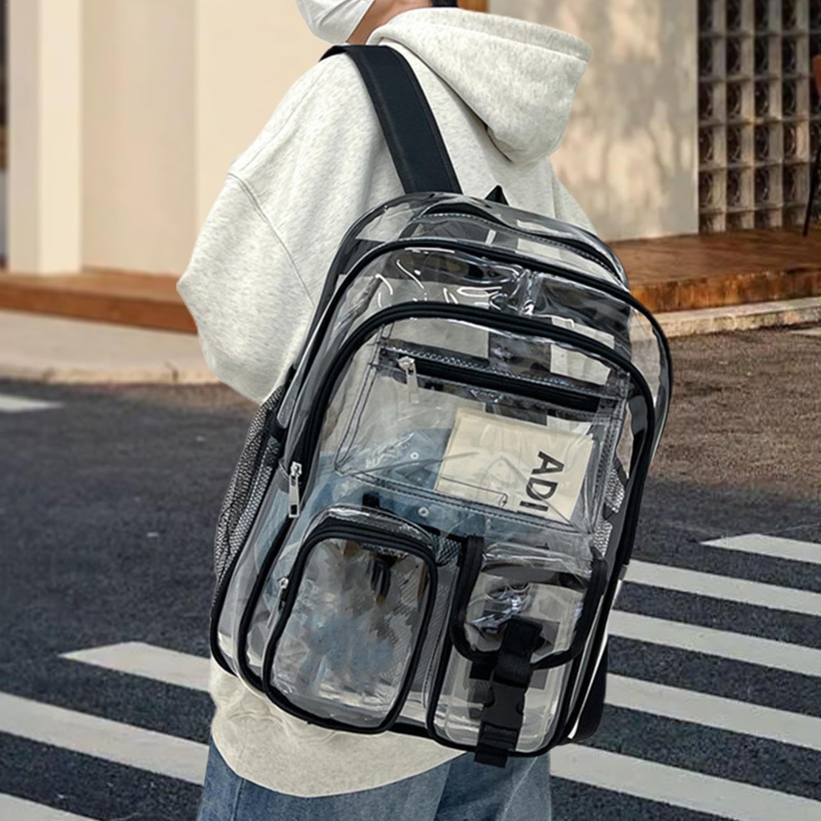 Zaino da uomo, zaino sportivo da uomo, zaino impermeabile, borsa da scuola trasparente, borse resistenti, zaini trasparenti, borsa per libri scolastici resistenti, borsa trasparente di grande