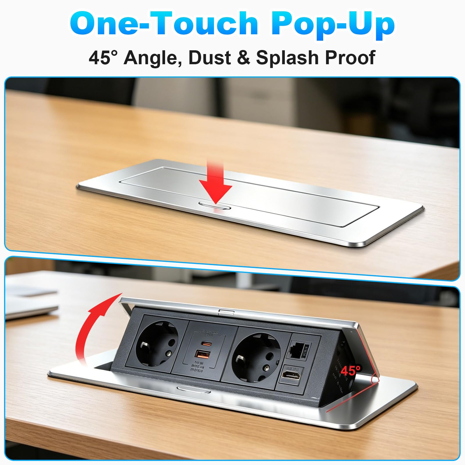 CPROSP Multiprise Encastrable avec 2 Prises, USB (A+C), HDMI 2.0 et RJ45