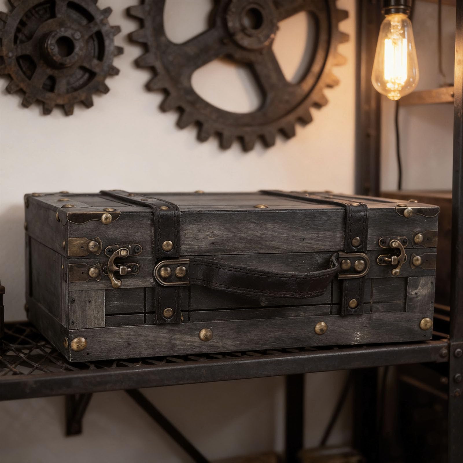 Fdit Coffre en Bois avec Serrure, Coffre de Rangement Vintage (1624B-01