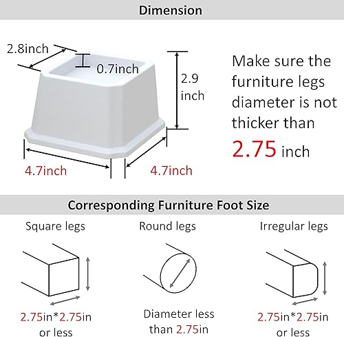 Miniatura 4 de Whynonap Juego de 9 elevadores de cama de 2 pulgadas, elevadores de cama resistentes para marco de cama, paquete de 9 elevadores de hasta 2000
