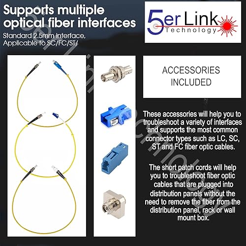 Miniatura 6 de Kit de localización de fallas visuales de fibra óptica VFL de 50 mW31.1 mi, un adaptador de acoplador LC, SC, ST y FC, dos limpiadores y 3 cables de