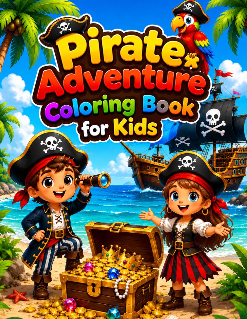 Pirate Adventure Coloring Book for Kids Ages 3-8: 70 Fun Pirate & Treasure Coloring Pages for Young Explorers