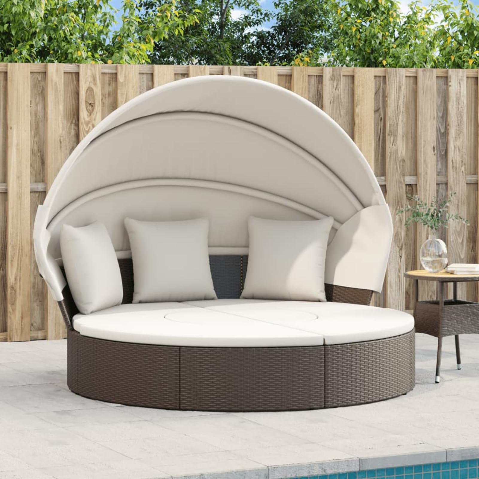 Homgoday Lit de Repos d'extérieur avec Auvent et Coussins Résine Tressée, Bain de Soleil de Jardin, Lit de Camping pour Plage, Extérieur, Balcon, Terrasse A