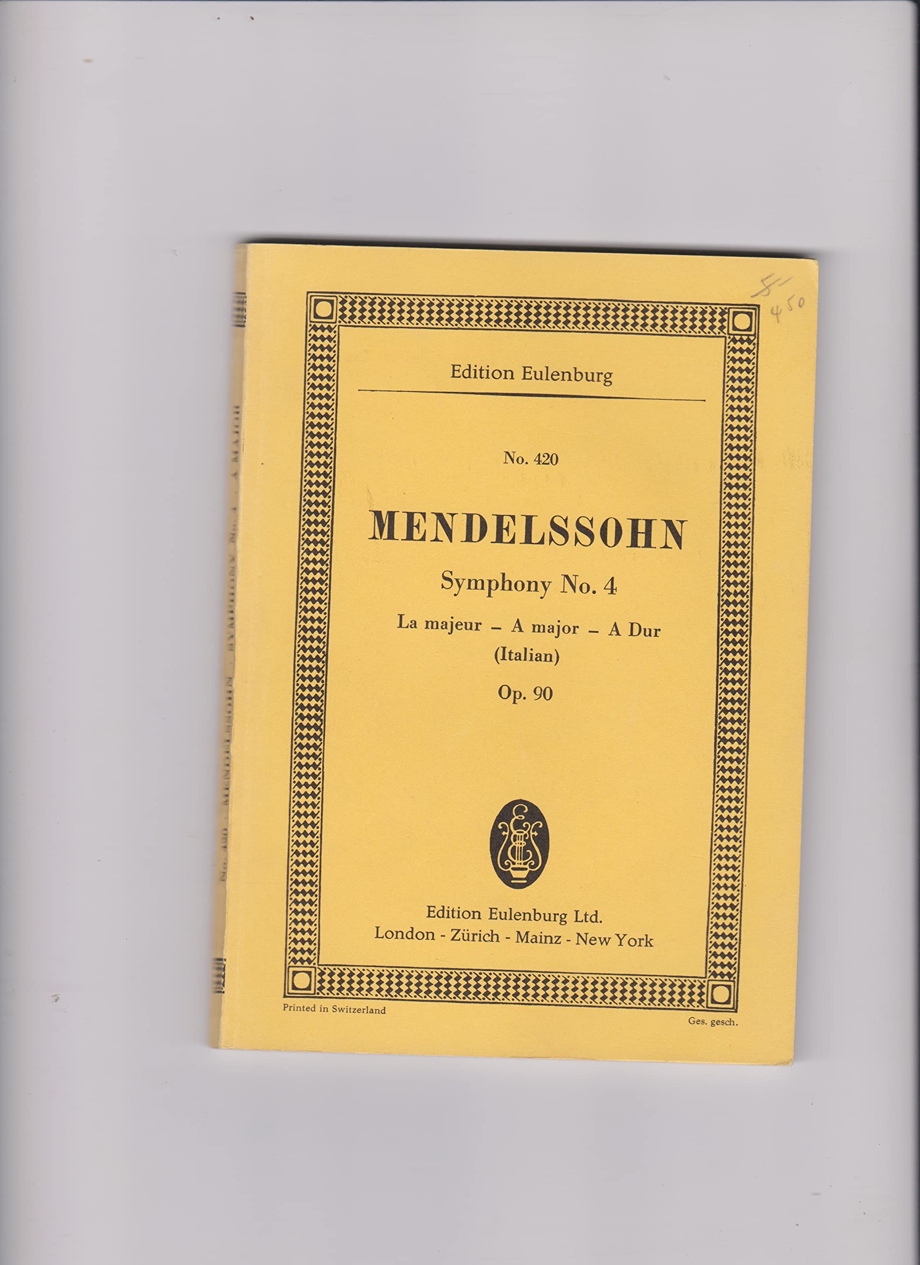Symphony No.4 in A Major, Op. 90 'Italian'. Miniature Score