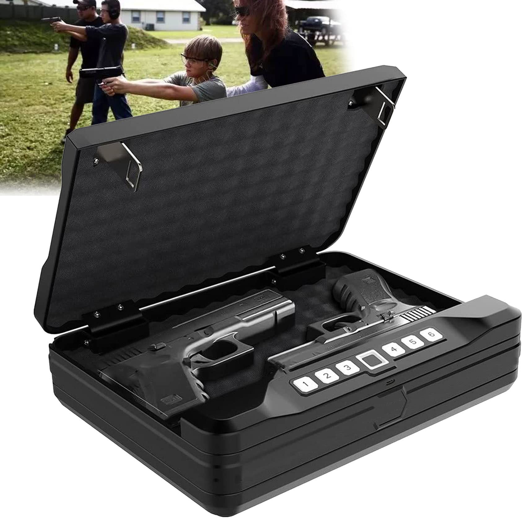 Caja De Seguridad Digital, Caja Fuerte para Pistola, Caja Fuerte Inteligente para Pistola con Huella Digital Biométrica, Bloqueo De Teclado Y 2 Llaves para El Hogar, La Oficina