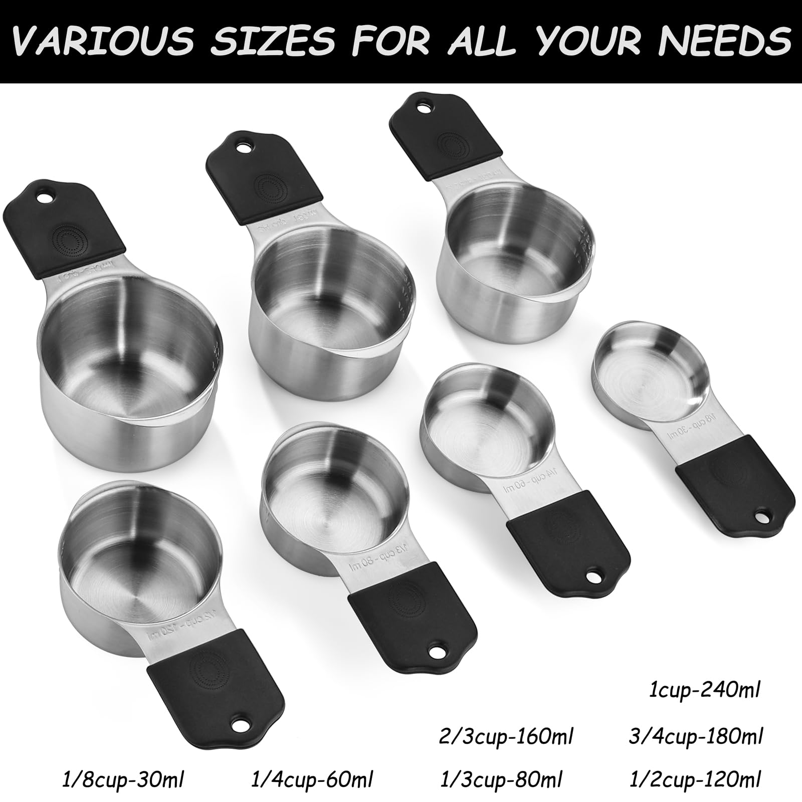 Set di 7 misurini magnetici impilabili, resistenti, in acciaio inox, per misurare ingredienti secchi e liquidi