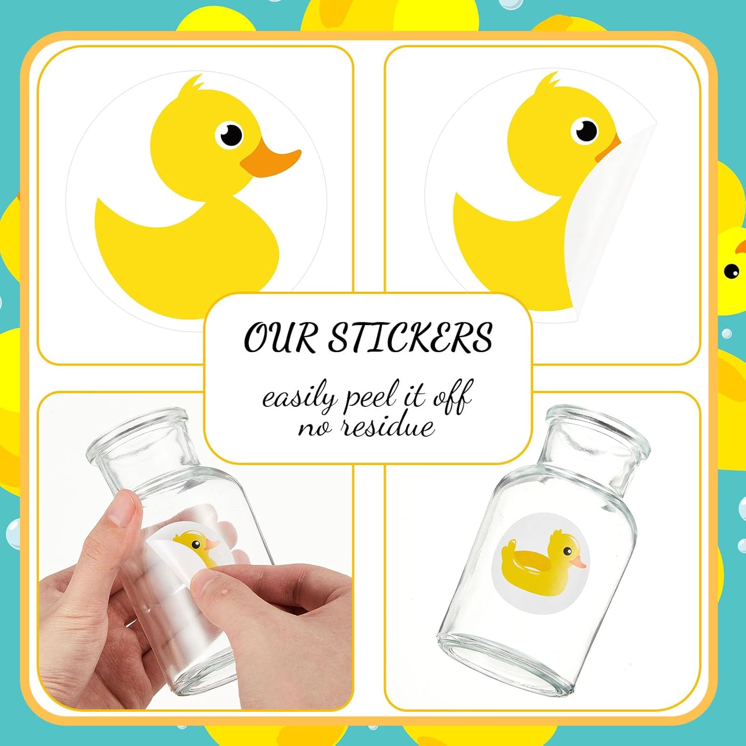 1000 Pcs Duck Stickers Cute Rubber Yellow Duck Stickers Decoration for Birthday Party Favor Bags Water Bottle Notebook Decorations, 1.5 Inch