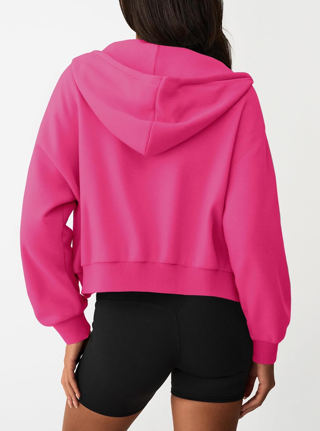 Hilinker Womens Cropped Zip Up Hoodie Drawstring Long Sleeve Crop Hooded Jacket with Pocket - Image 2