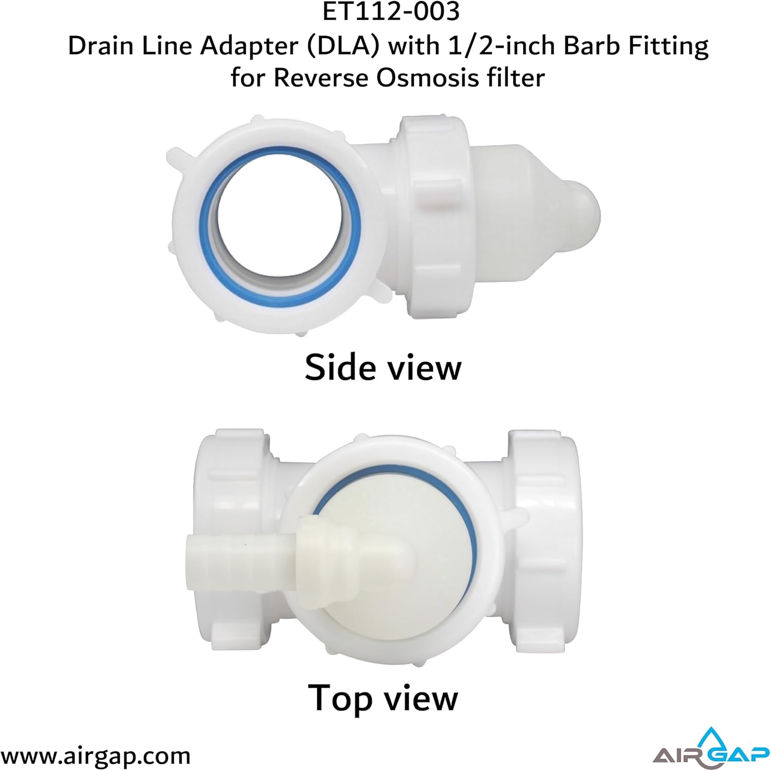 Drain Line Adapter (DLA) with 1/2-inch Barb Fitting for Reverse Osmosis filter (ET112-003, 12-50B, DLA-12)
