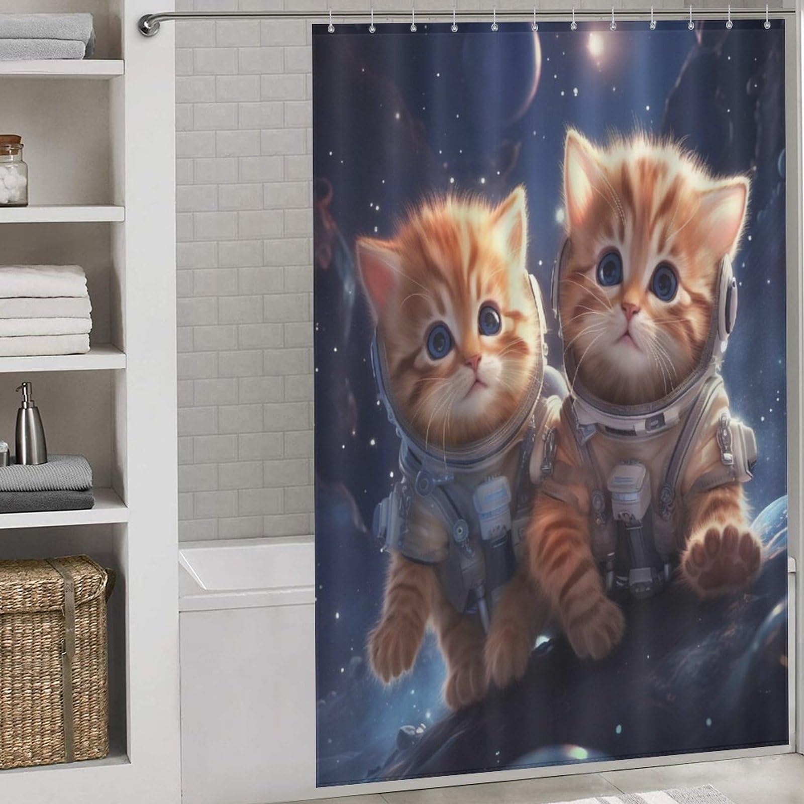 Rideau de douche chat imperméable pour stopper les éclaboussures et moisissures 152x183cm