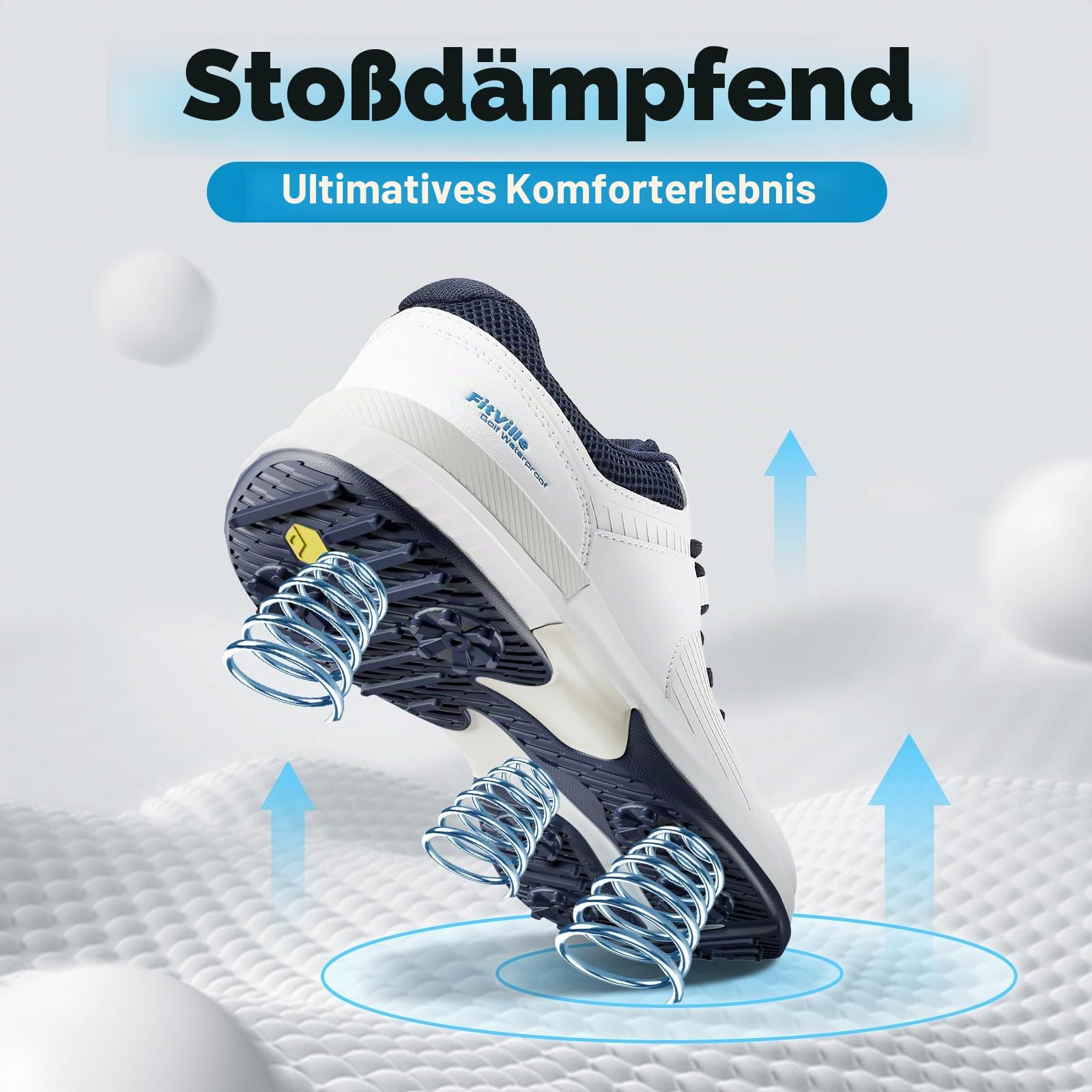 FitVille Herren SpeedEx Golfschuhe V4 Sneaker Extra Weit Walking Schuhe Leichte Bequeme Man Schuhe mit Schnürung atmungsaktive Trainingsschuh für Golf Sport Grau Weiß Gr.40-49