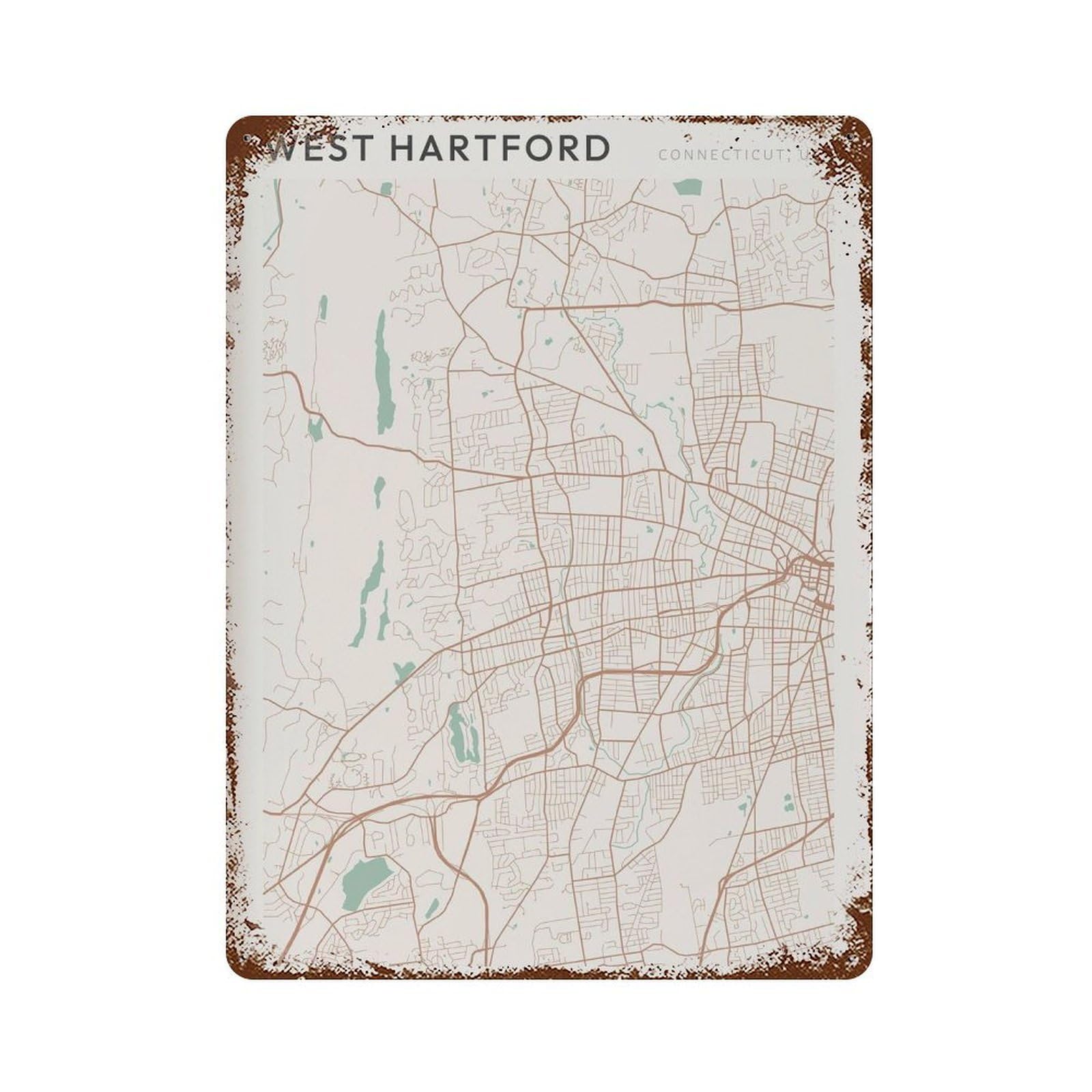 xiaoxiaoshen West Hford Map Connecticut Travel Gift Farmhouse Decor Wall Decor Art Metal Tin Poster Modern Home Decor Art Home Bar Shop Decorations Vintage Sign 40x30cm