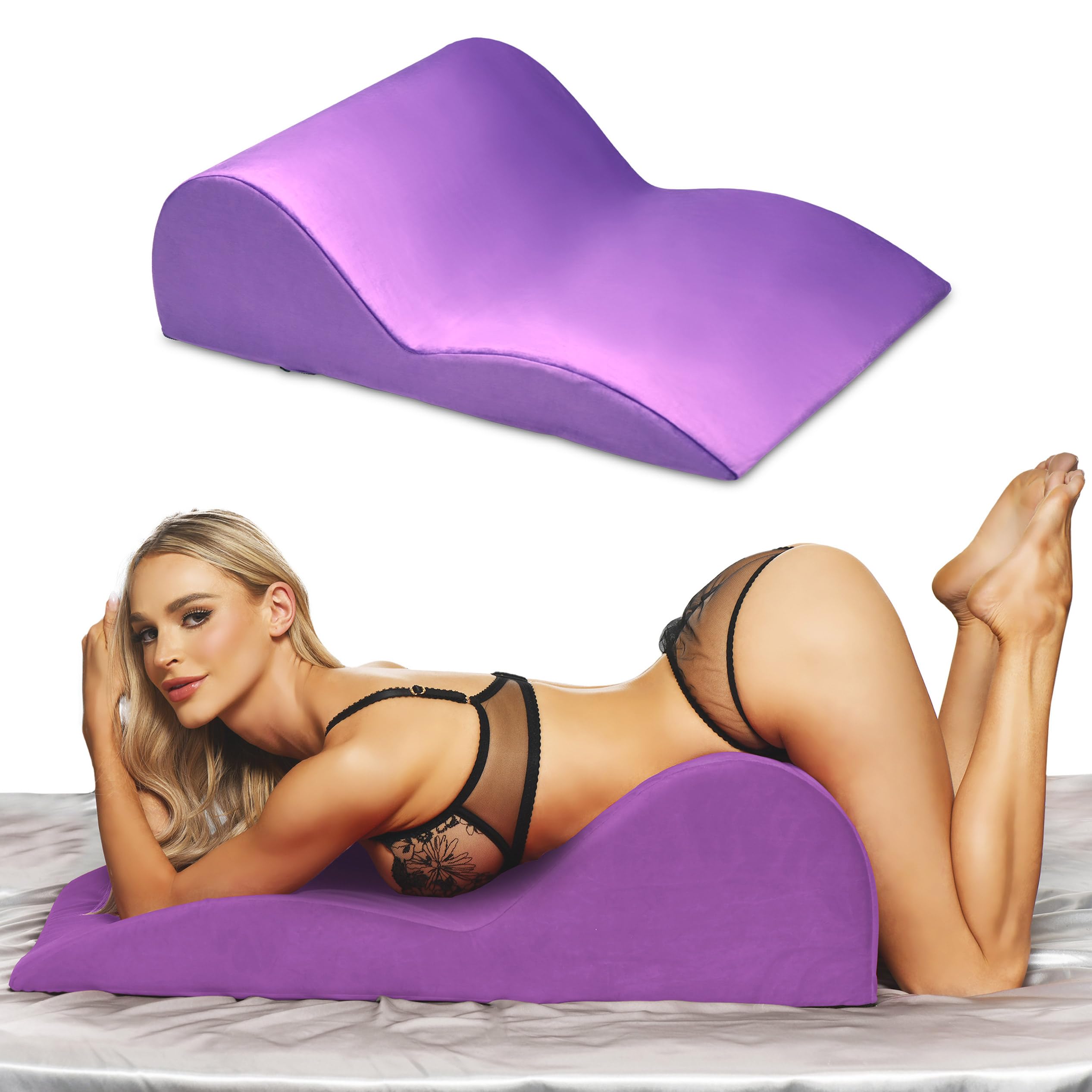 Bedroom Bliss Contoured Love Cushion for Men, Women & Couples. Ergonomically Design with Curves for Sexual Positioning & Deep Penetration. High-Density Foam. Easy to Clean Covers. 1 Piece, Purple