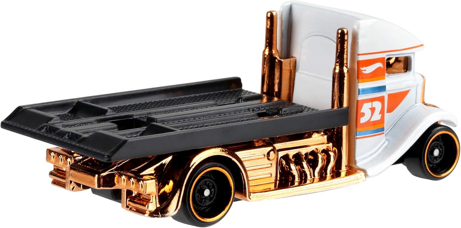 Hot Wheels GJW50 Pearl And Chrome Fast-Bed Hauler, White With Red and Metallic Accents, Medium - Image 3