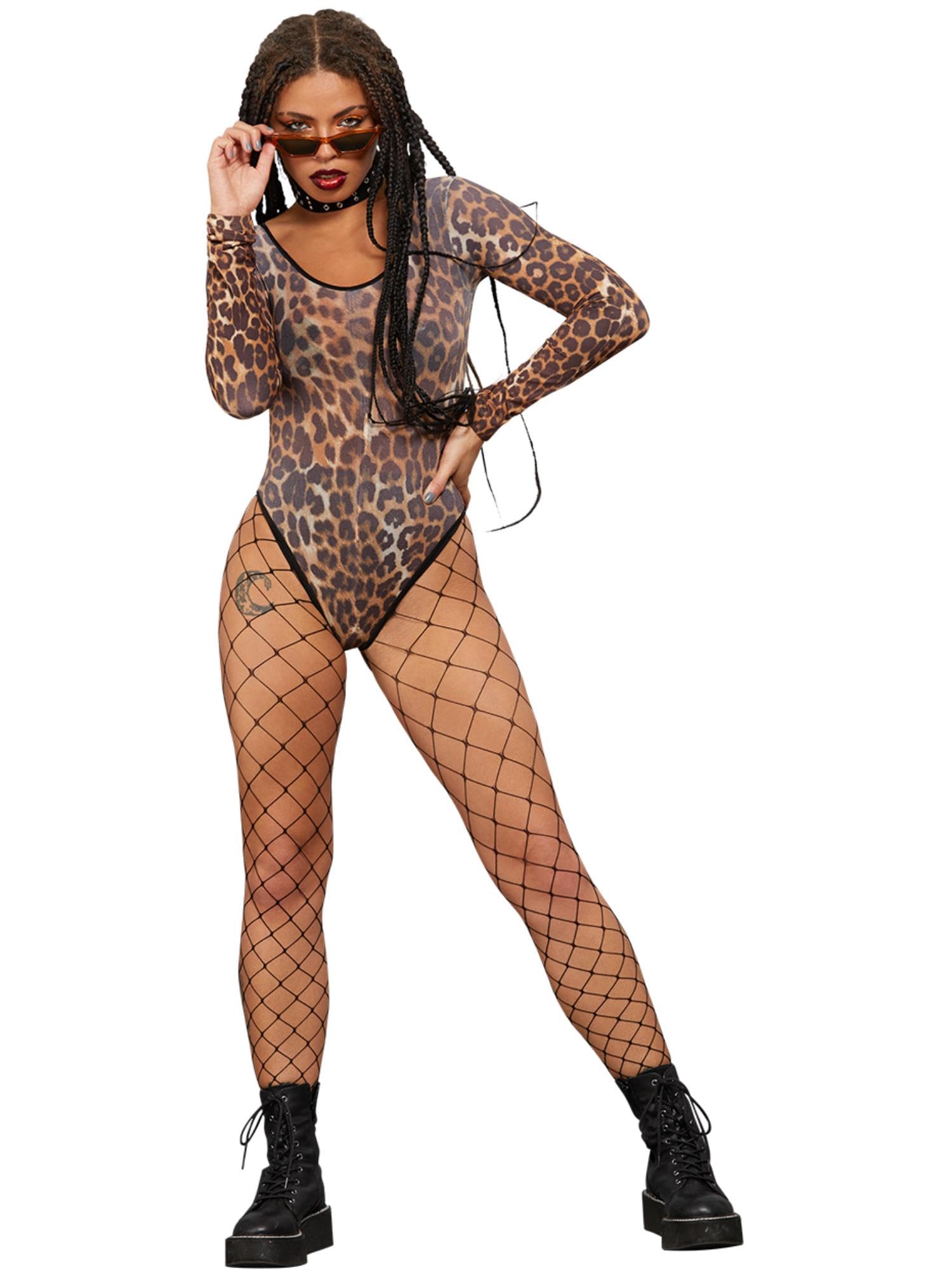 Smiffys Fever Cheetah High Rise Bodysuit, Fever Body Stockings & Clubwea Fancy Dress, Fever Dress Up Accessories