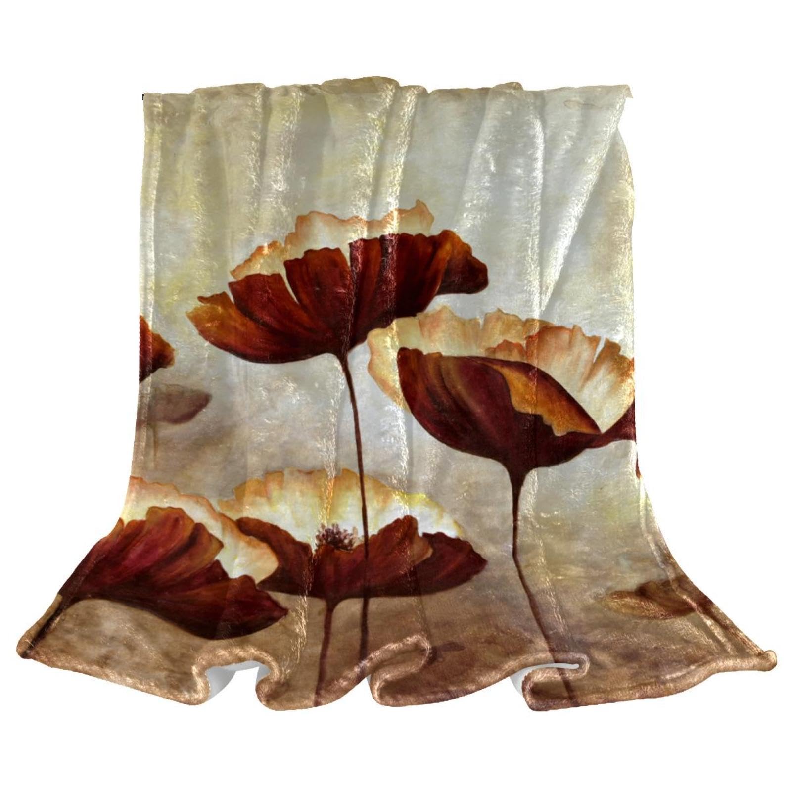 Couverture polaire fleurs vintage 150x100cm pour lit et canapé