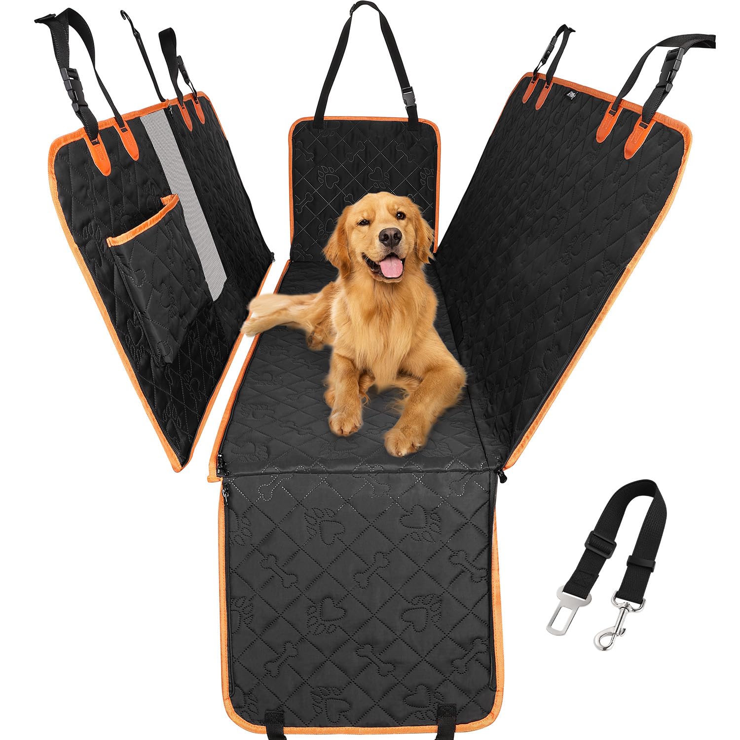 KYG Coprisedile per auto per animali domestici, design rimovibile, finestra in rete traspirante, cinghia di sicurezza anti-scappamento, impermeabile e antiscivolo, universale per cani e gatti (nero)