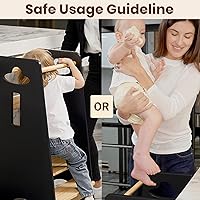 Vista 8 de COSYLAND Torre ajustable de pie para niños pequeños de 33.5 pulgadas, taburete estable de cocina para niños con barra transversal protectora