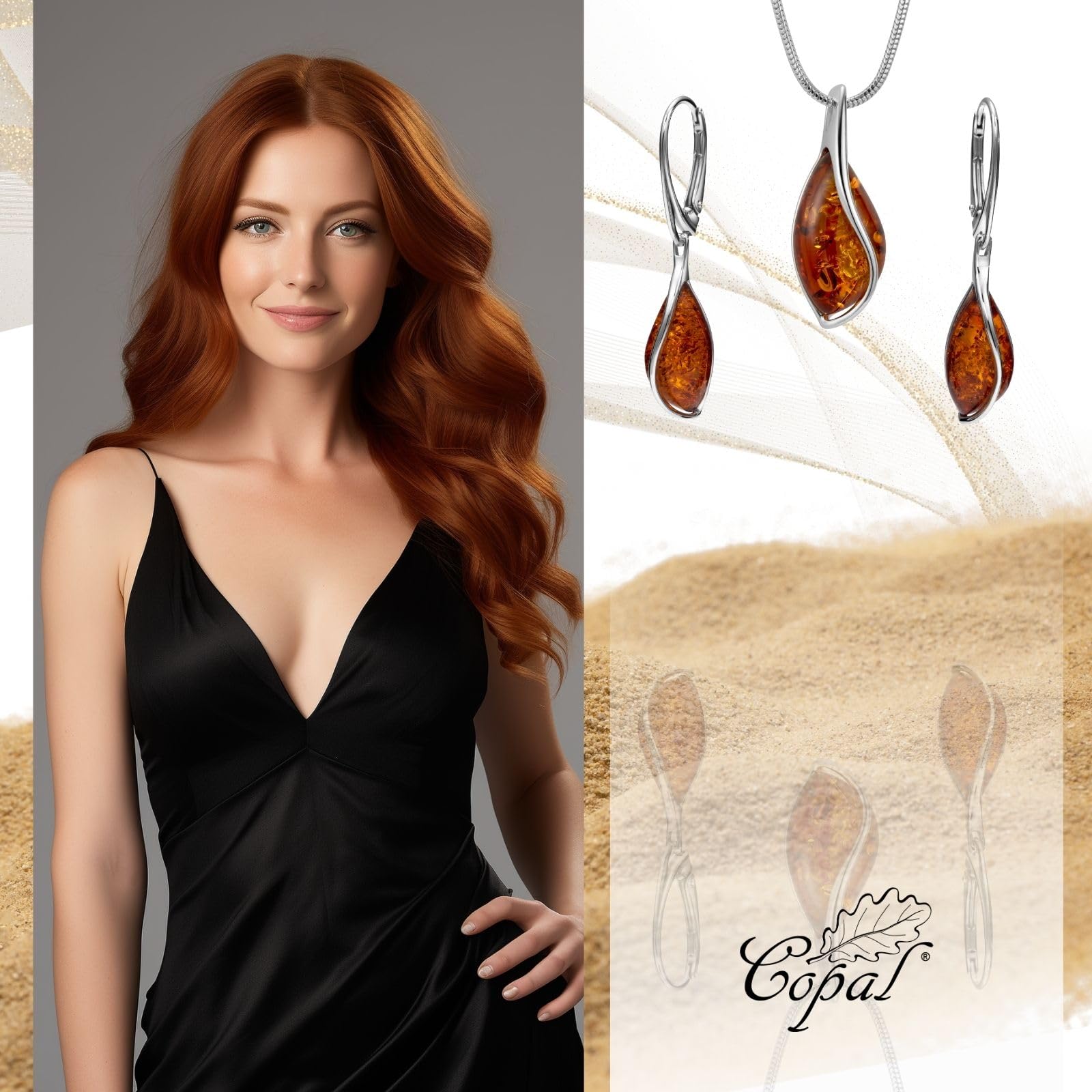 Damen Schmuckset Mit Bernstein Anhänger Und Ohrringen Aus Sterling-Silber