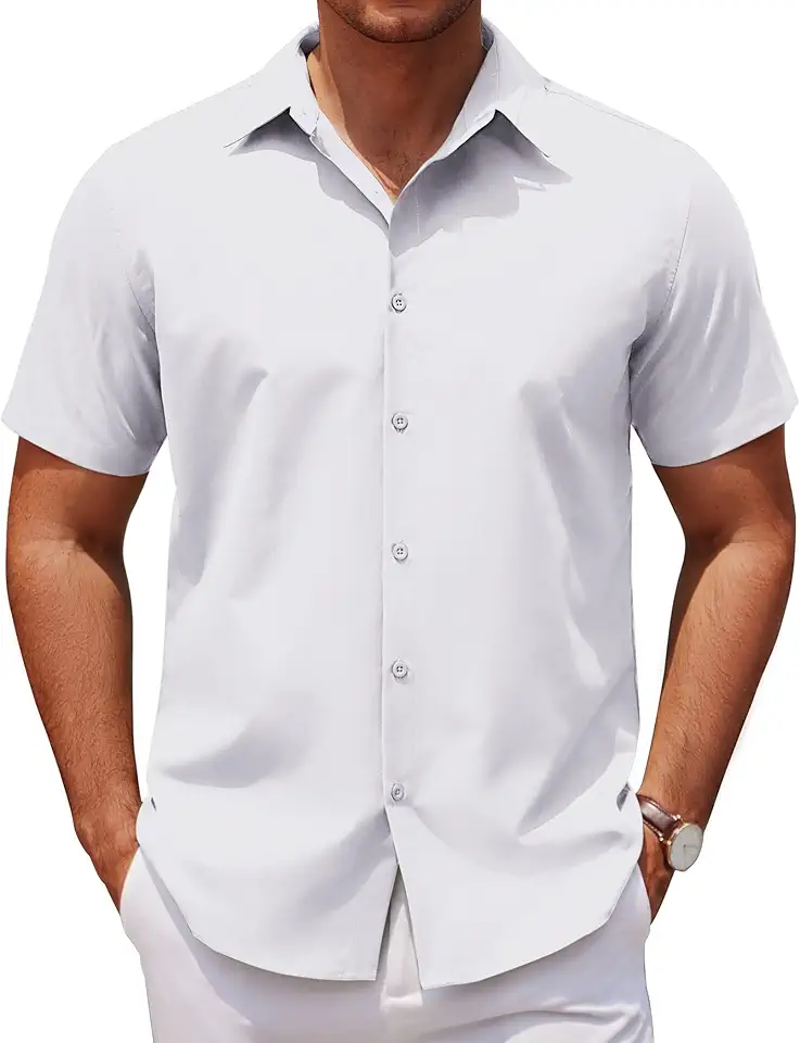 COOFANDY Men's Casual Short Sleeve Button Down Shirts Untucked Dress Shirts Wrinkle Free Summer Wedding Shirts Solid