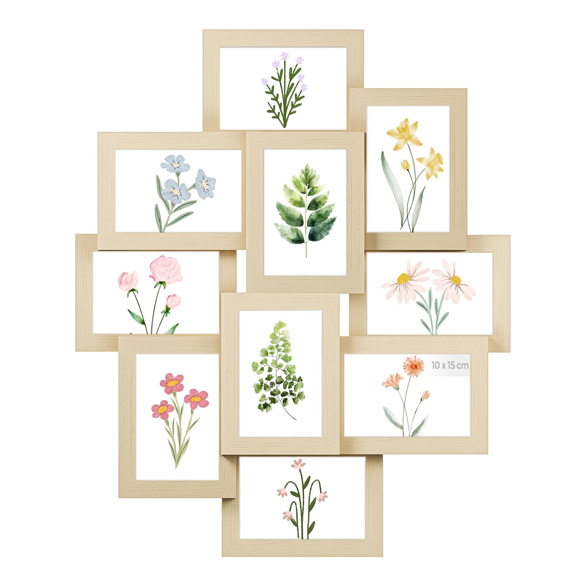 SONGMICS Bilderrahmen-Collage, 10 Fotorahmen für 10 x 15 cm Bilder, Fotocollage, Wandcollage, Multi-Rahmen, Wanddeko, naturbeige RPF020N01