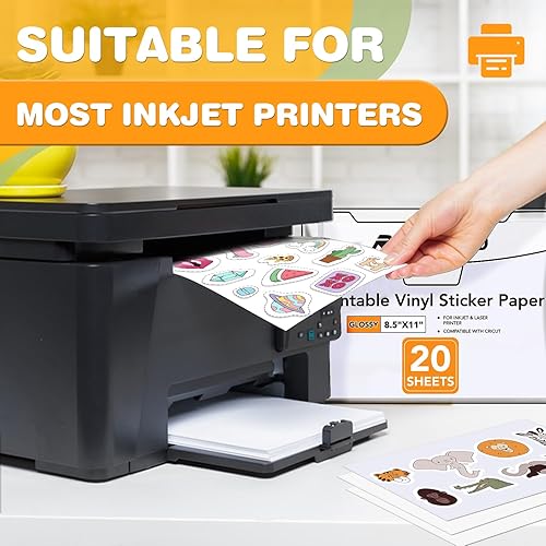 Miniatura 2 de 20 piezas de papel adhesivo para impresora de inyección de tinta, papel adhesivo de vinilo imprimible que se seca rápidamente colores vivos, vinilo