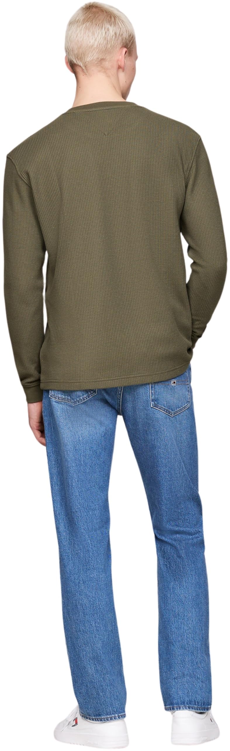 Tommy Jeans Uomo Maglietta Maniche Lunghe Regular Fit Waffle Scollo Rotondo