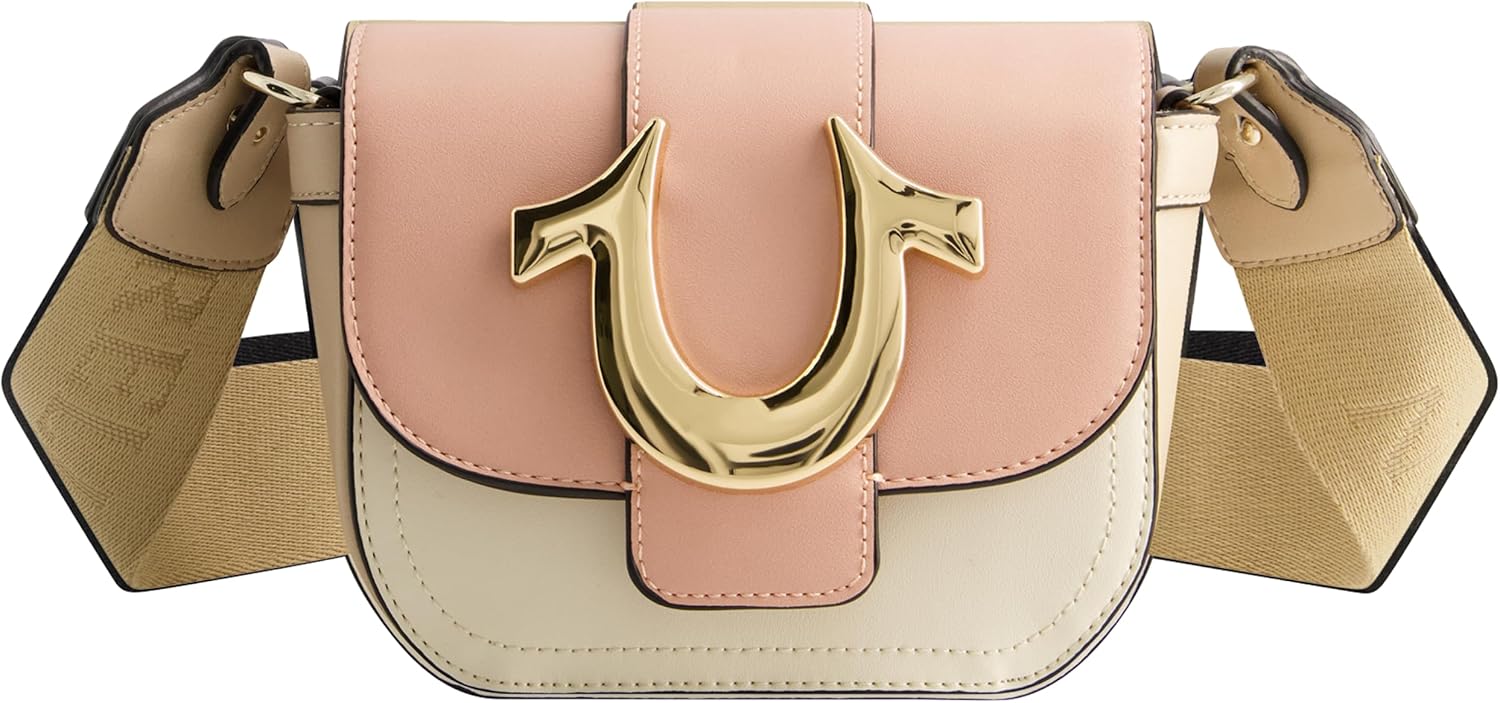 True Religion Women's Crossbody Bag, Mini Flap Adjustable Shoulder Handbag Purse with Horseshoe Logo