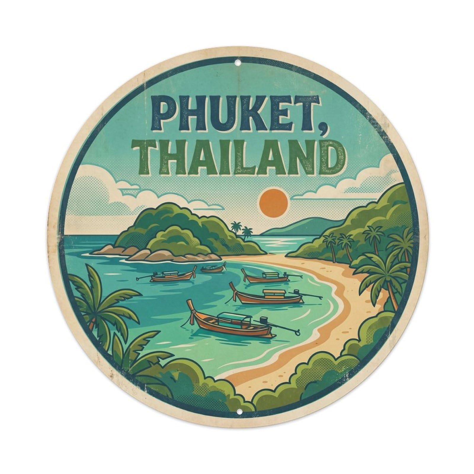 Phuket Ya Nui Beach Island Shore Surf Coast Vintage Metal Tin Sign Plaque Wall Decor for Cafe, Club Bar, Office, Garden Metal Poster 8x8Inch