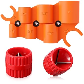 Relaxweex 3 Pcs Pipe Deburring Tool Set, 1/4 to 1 Depth Gauge and 2 Pcs 1/8 to 1-5/8 Inner Outer Reamer for PEX PVC CPV Copper Tubing Plumbing Chamfer Tools for Push to Connect Fittings