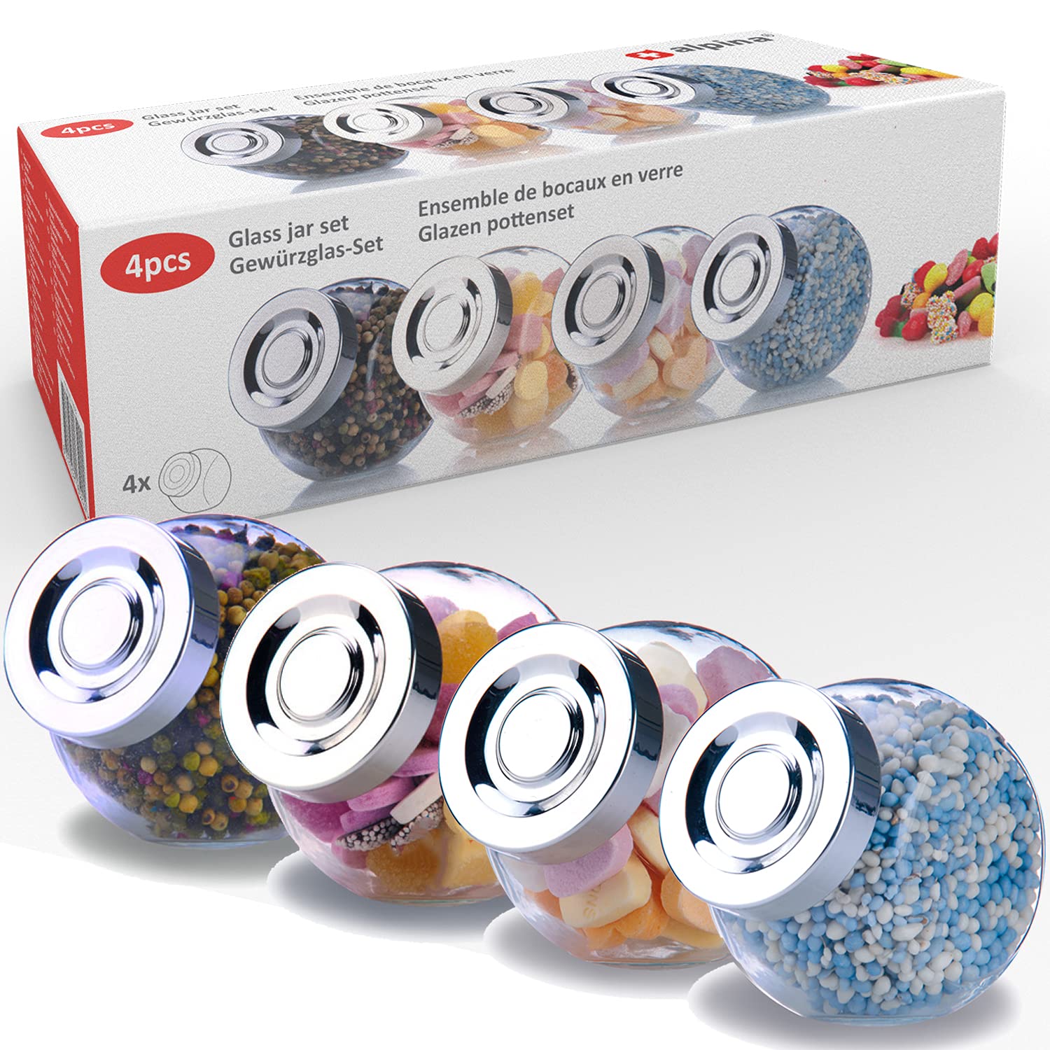 4PCS Adorable Glass Preserving Airtight Spices Candy Accessories Storage Jar
