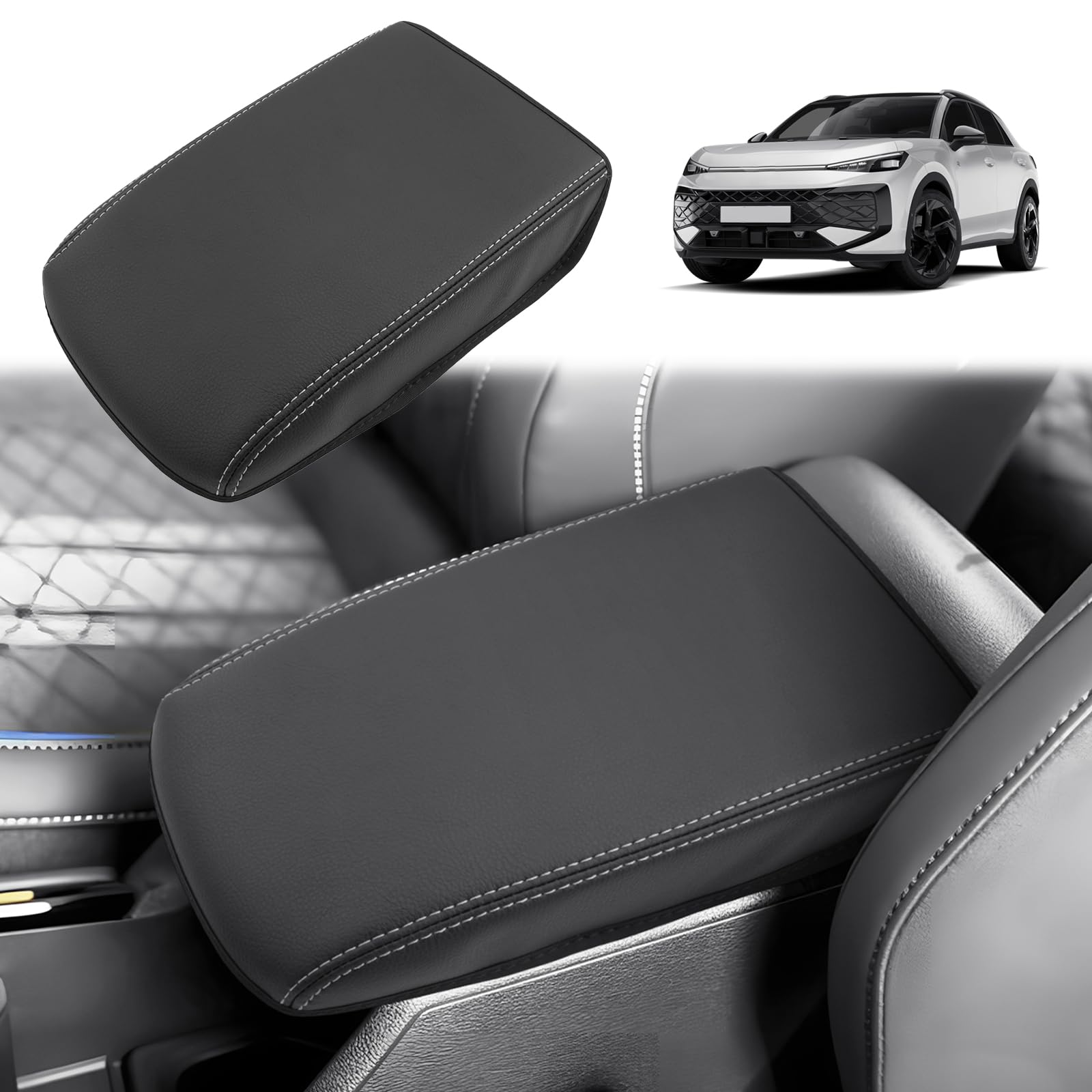 GAFAT Compatible avec VW T-Roc 2026 2027 Housses d’Accoudoir, Console Centrale Protection pour T ROC II 2 Life Style R-Line Accessoires, en Cuir Synthétique Microfibre, Anti-rayures, OEM d'Origine