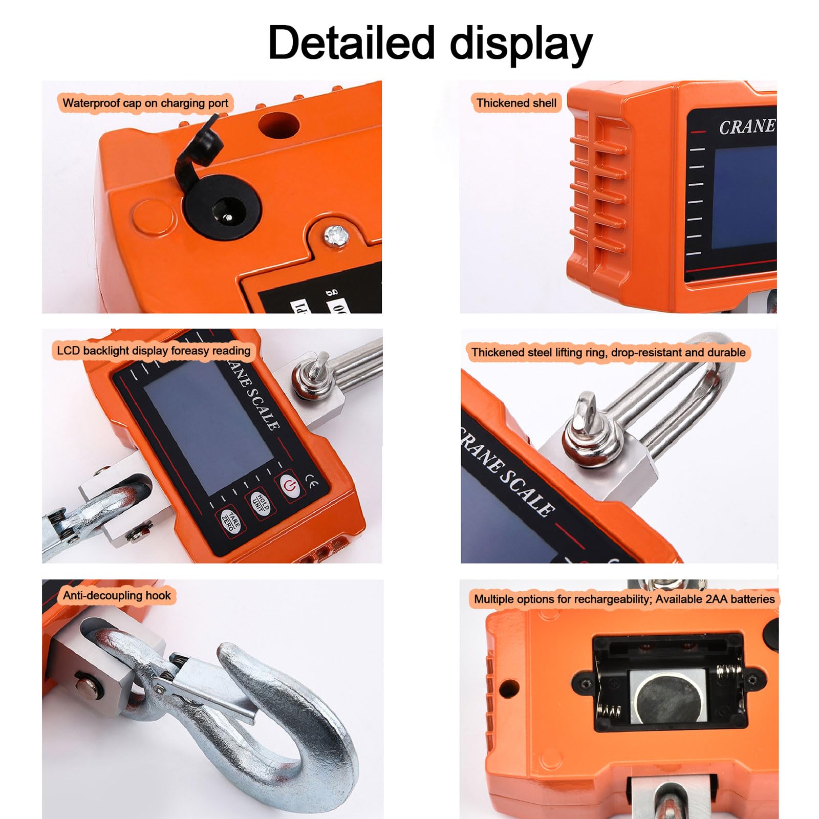 Tiandirenhe Bilancia digitale per gru da 1000 kg/2200 libbre, bilancia digitale per gru industriale resistente, retroilluminazione LCD con cambio unità/tenuta dati/tara/zero per fattoria, bestiame